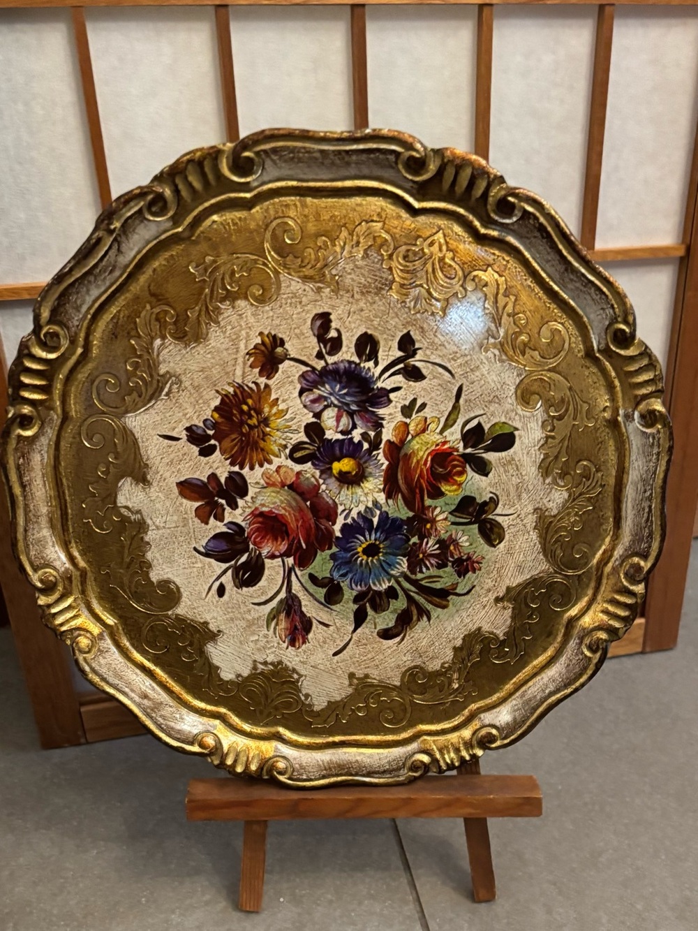 Vintage Florentine Wooden Tray - Firenze Italy | Gold Gilt Floral Decor